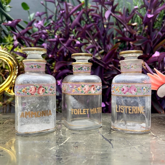 VTG Ammonia, Listerine, and Toilet Water Floral Vanity Bottles - Picture 3 of 12